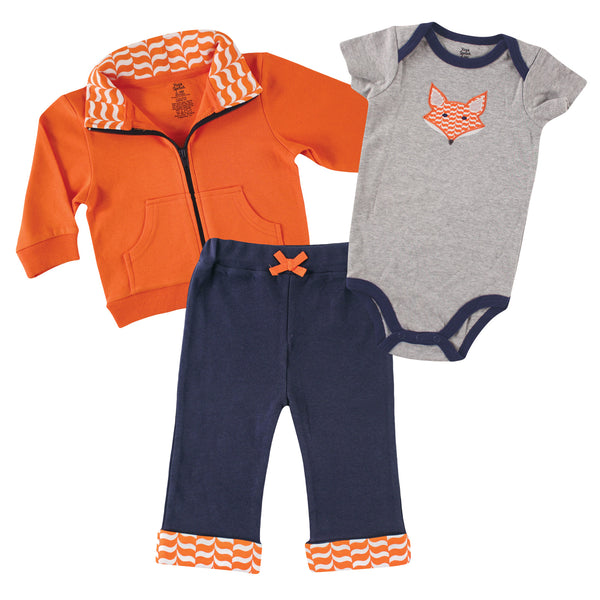 Yoga Sprout Baby Boy Cotton Hoodie, Bodysuit and Pant, Fox