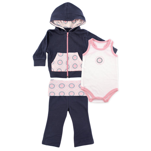 Yoga Sprout Baby Girl Cotton Hoodie, Bodysuit and Pant, Ornamental