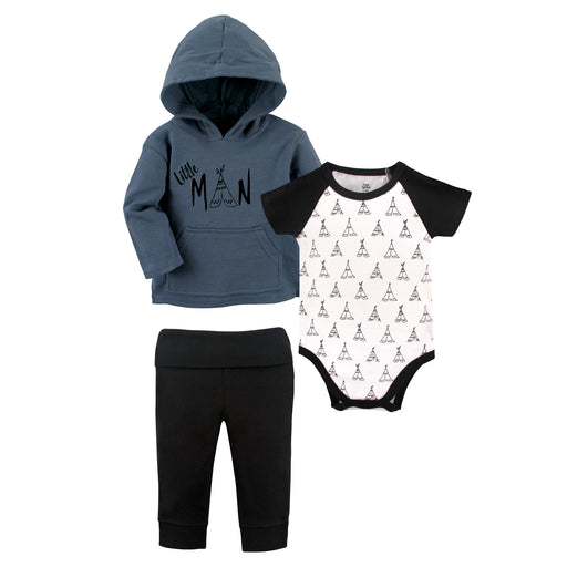 Yoga Sprout Baby Boy Cotton Hoodie, Bodysuit and Pant, Little Man