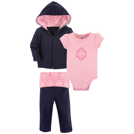 Yoga Sprout Baby Girl Cotton Hoodie, Bodysuit and Pant, Moroccan