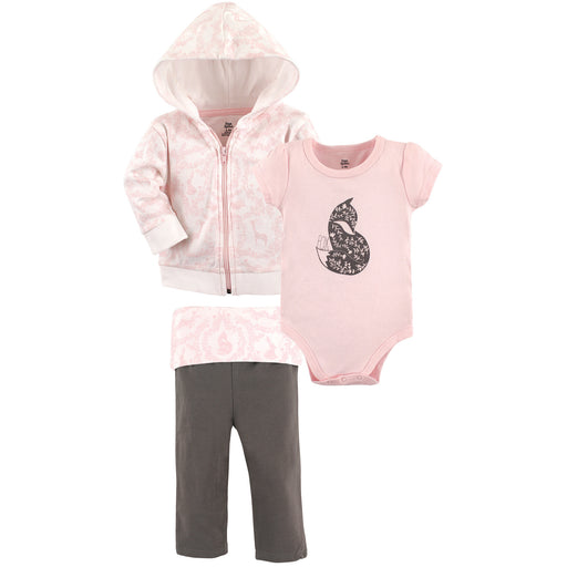 Yoga Sprout Baby Girl Cotton Hoodie, Bodysuit and Pant, Lace Garden