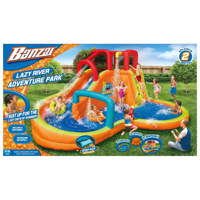 Banzai Kids Inflatable Lazy River Adventure Water Park and Battle Bop Combo Pack