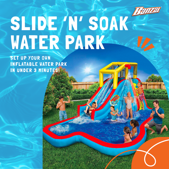 Banzai Slide N' Soak Inflatable Outdoor Kids Splash Pool Water Park Play Center