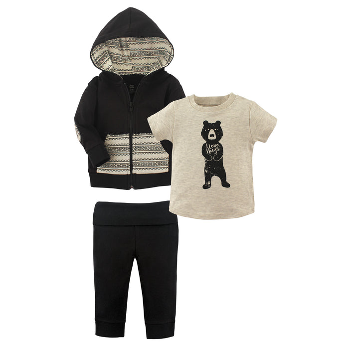 Yoga Sprout Toddler Boy Cotton Hoodie, Tee Top, and Pant, Bear Hugs