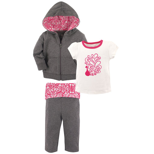 Yoga Sprout Toddler Girl Cotton Hoodie, Tee Top, and Pant, Peacock