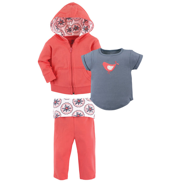 Yoga Sprout Toddler Girl Cotton Hoodie, Tee Top, and Pant, Bloom