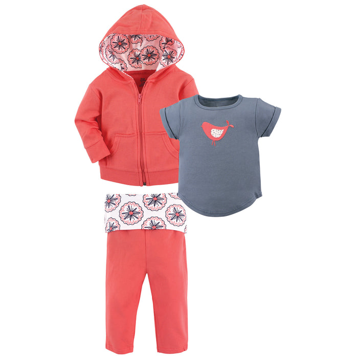 Yoga Sprout Toddler Girl Cotton Hoodie, Tee Top, and Pant, Bloom