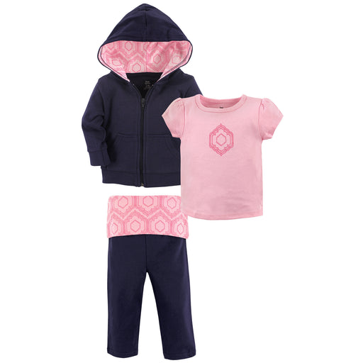 Yoga Sprout Toddler Girl Cotton Hoodie, Tee Top, and Pant, Moroccan