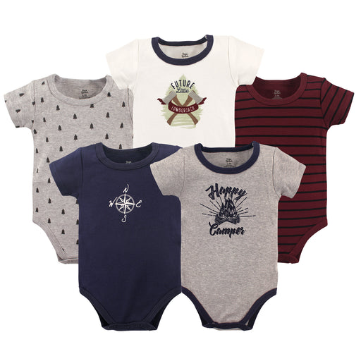 Yoga Sprout Baby Boy Cotton Bodysuits 5 Pack, Happy Camper
