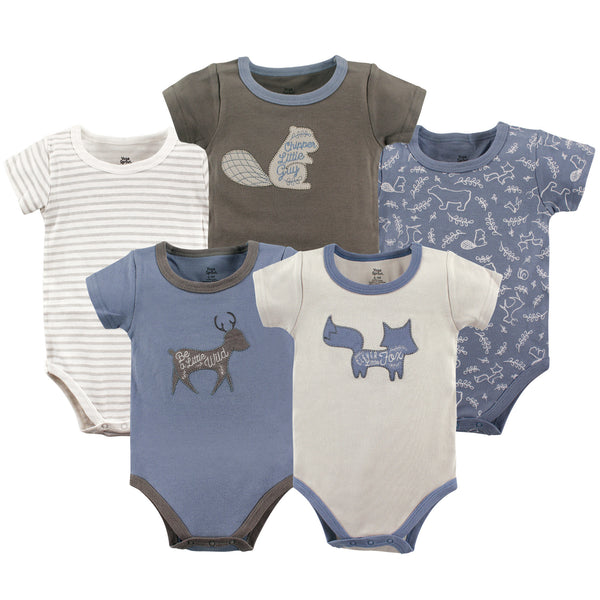 Yoga Sprout Baby Boy Cotton Bodysuits 5 Pack, Forest