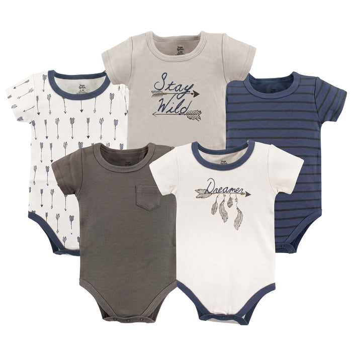 Yoga Sprout Baby Boy Cotton Bodysuits 5 Pack, Arrows