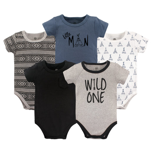 Yoga Sprout Baby Boy Cotton Bodysuits 5 Pack, Wild One
