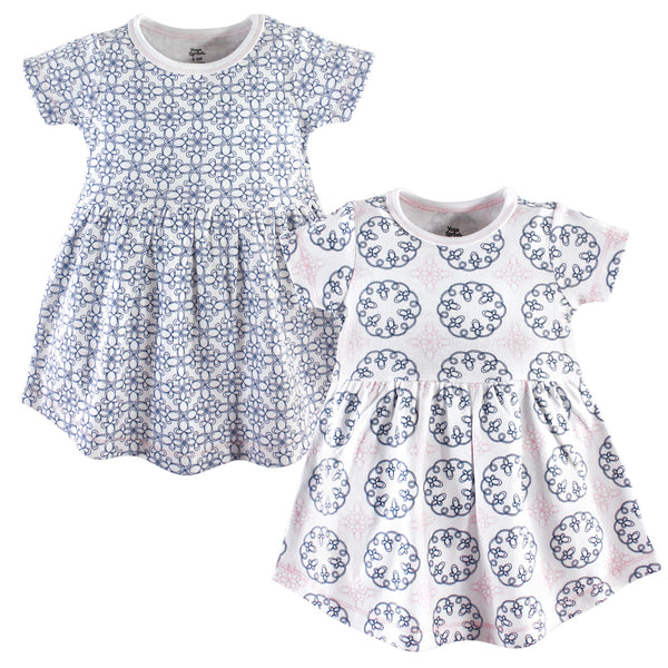 Yoga Sprout Baby and Toddler Girl Cotton Short-Sleeve Dresses 2 Pack, Whimsical