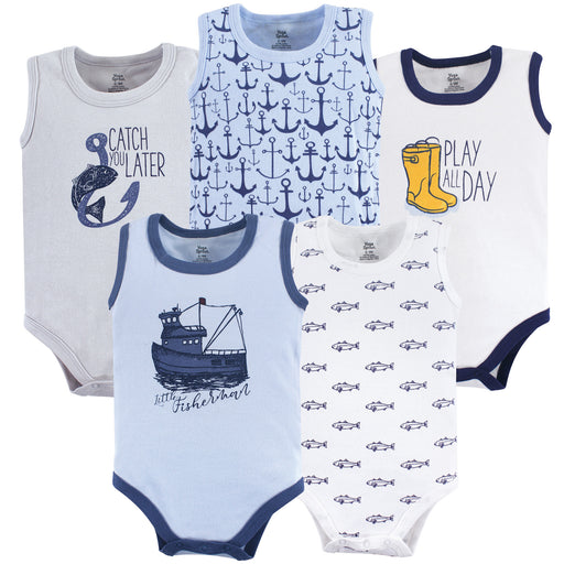 Yoga Sprout Baby Boy Cotton Bodysuits 5 Pack, Fisherman