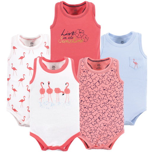 Yoga Sprout Baby Girl Cotton Bodysuits 5 Pack, Flamingo