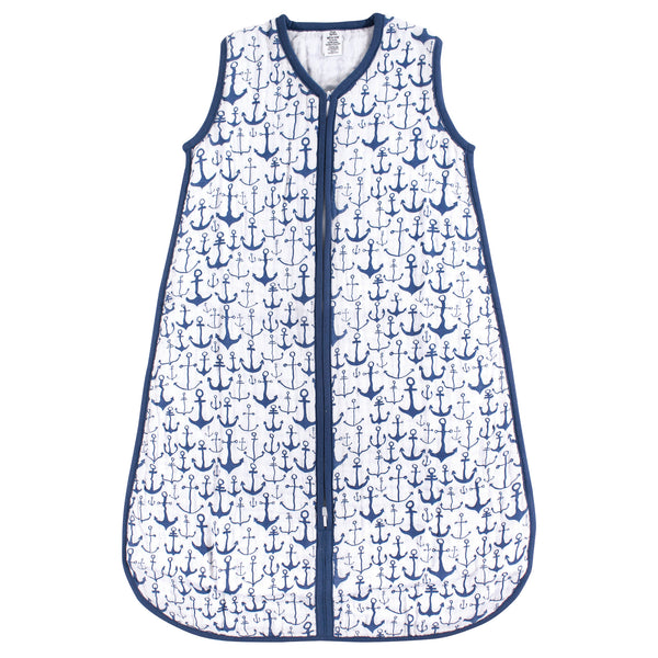 Yoga Sprout Baby Boy Sleeveless Muslin Cotton Sleeping Bag, Sack, Blanket, Blue Anchor