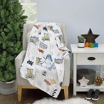 Star Wars Mandalorian Galaxy's Greetings The Child Christmas Holiday Toddler Blanket