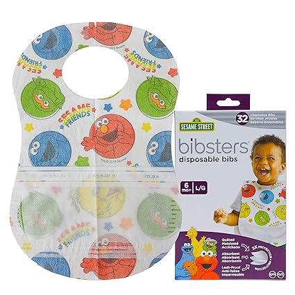 Bibsters Sesame Street Large Disposable Bibs with Patented Crumb-Catcher