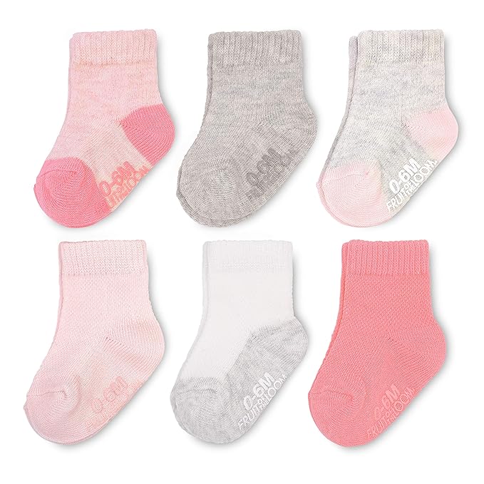 Fruit of the Loom 6 Pack Crew Socks in Breath Pink — buybuy Baby
