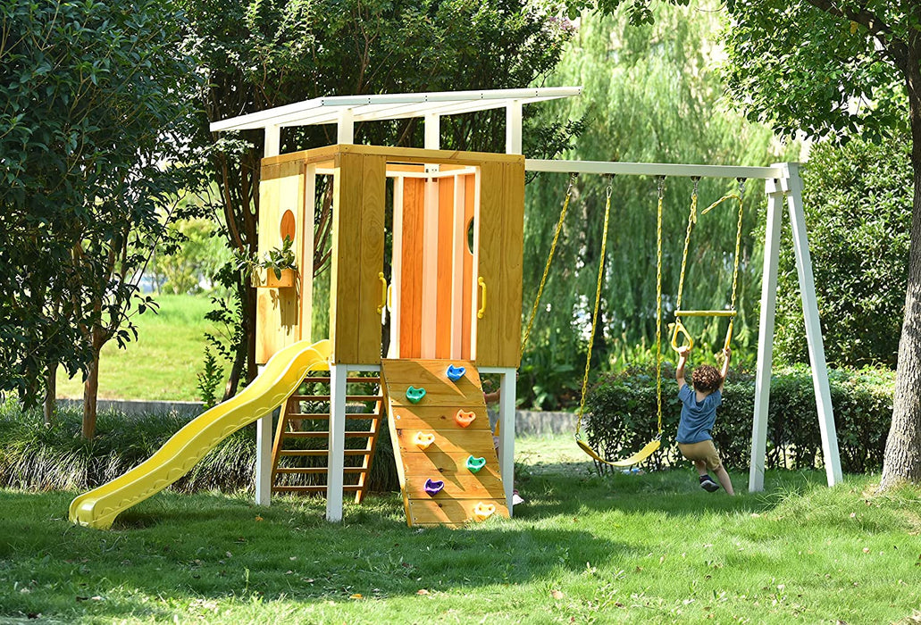 Avenlur Forest - Modern Backyard Outdoor Swing Set 2 Swings And Trapeze Bar