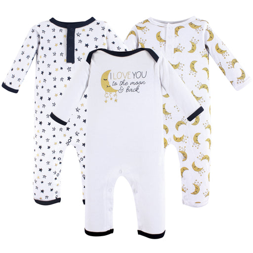 Yoga Sprout Baby Cotton Coveralls 3 Pack, Metallic Moon