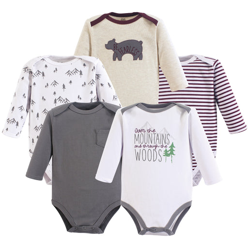 Yoga Sprout Baby Boy Cotton Long-Sleeve Bodysuits 5 Pack, Mountains
