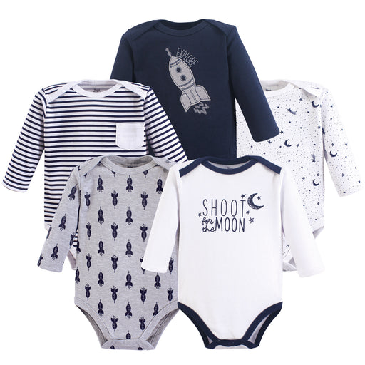 Yoga Sprout Baby Boy Cotton Long-Sleeve Bodysuits 5 Pack, Moon