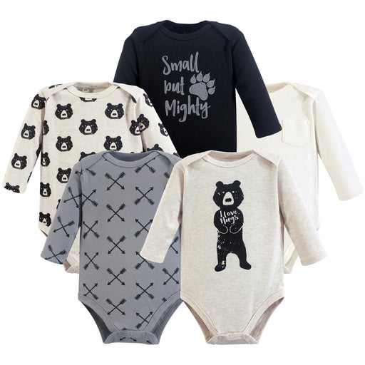 Yoga Sprout Baby Boy Cotton Long-Sleeve Bodysuits 5 Pack, Bear Hugs