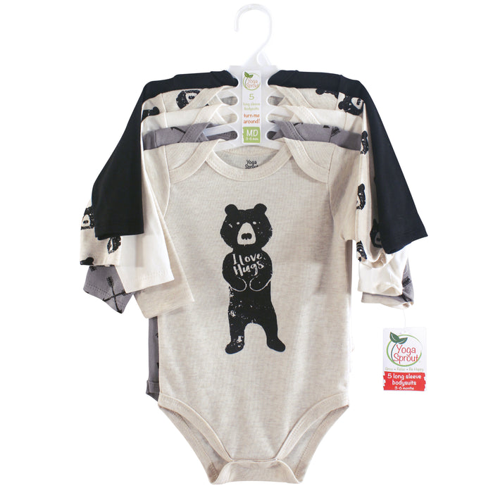 Yoga Sprout Baby Boy Cotton Long-Sleeve Bodysuits 5 Pack, Bear Hugs