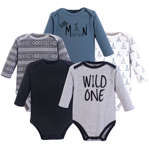 Yoga Sprout Baby Boy Cotton Long-Sleeve Bodysuits 5 Pack, Wild One