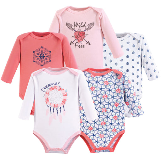 Yoga Sprout Baby Girl Cotton Long-Sleeve Bodysuits 5 Pack, Dream Catcher