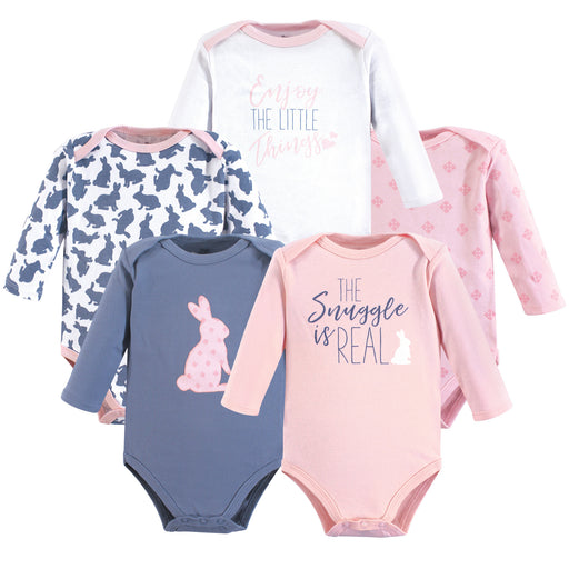 Yoga Sprout Baby Girl Cotton Long-Sleeve Bodysuits 5 Pack, Snuggle Bunny
