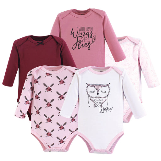 Yoga Sprout Baby Girl Cotton Long-Sleeve Bodysuits 5 Pack, Owl