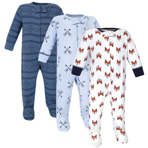 Yoga Sprout Baby Boy Cottton Zipper Sleep and Play 3 Pack, Fox