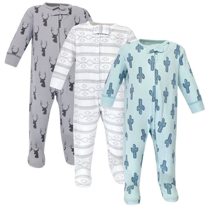 Yoga Sprout Baby Boy Cottton Zipper Sleep and Play 3 Pack, Cactus