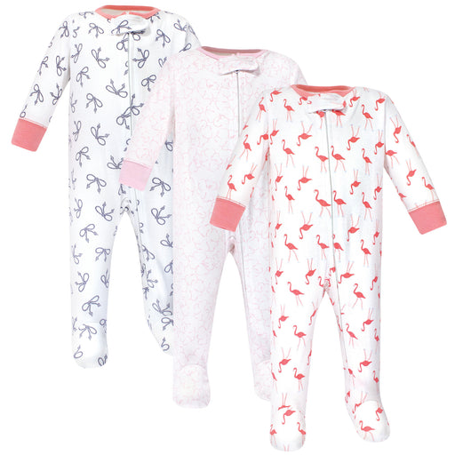 Yoga Sprout Baby Girl Cottton Zipper Sleep and Play 3 Pack, Flamingo