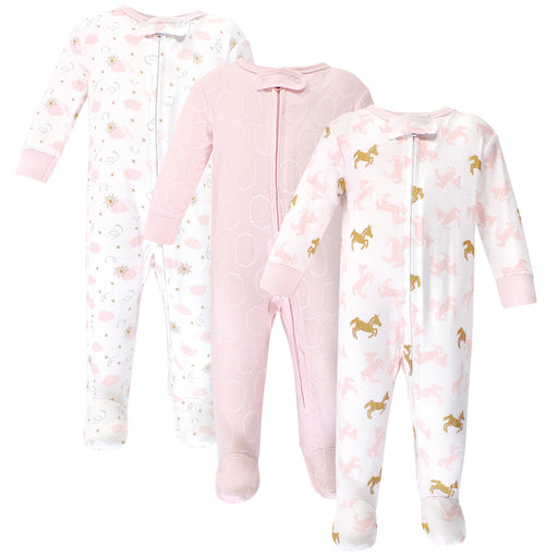 Yoga Sprout Baby Girl Cottton Zipper Sleep and Play 3 Pack, Unicorn