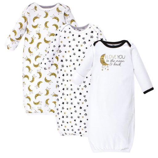 Yoga Sprout Baby Cotton Long-Sleeve Gowns 3 Pack, Metallic Moon