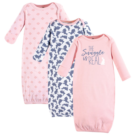 Yoga Sprout Baby Girl Cotton Long-Sleeve Gowns 3 Pack, Snuggle Bunny