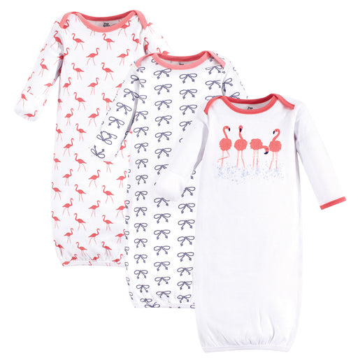 Yoga Sprout Baby Girl Cotton Long-Sleeve Gowns 3 Pack, Flamingo
