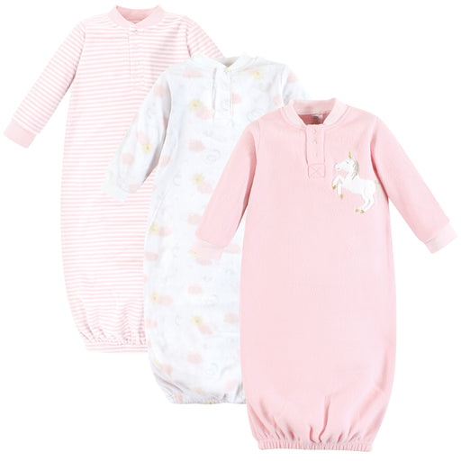 Yoga Sprout Infant Girl Fleece Gown 3 Pack, Unicorn, 0-6 Months