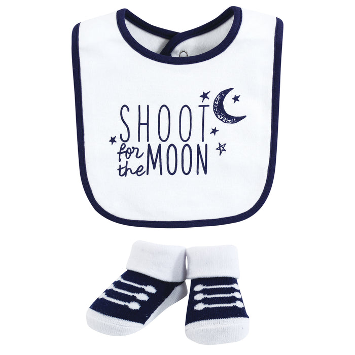 Yoga Sprout Baby Boy Cotton Bibs and Socks, Moon, One Size