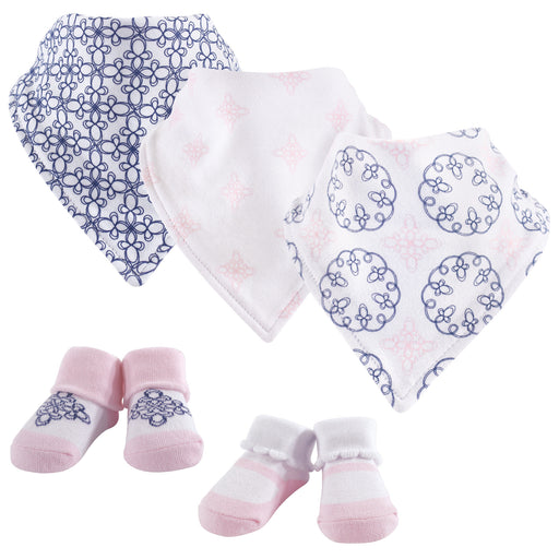Yoga Sprout Baby Girl Cotton Bandana Bibs and Socks 5 Pack, Whimsical