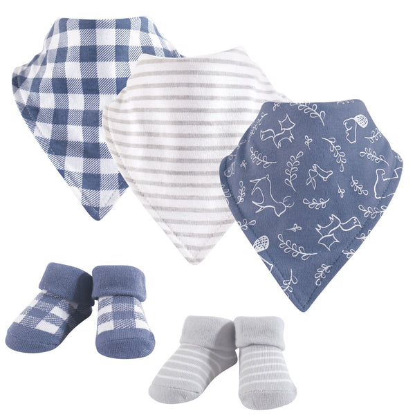 Yoga Sprout Baby Boy Cotton Bandana Bibs and Socks 5 Pack, Forest, One Size