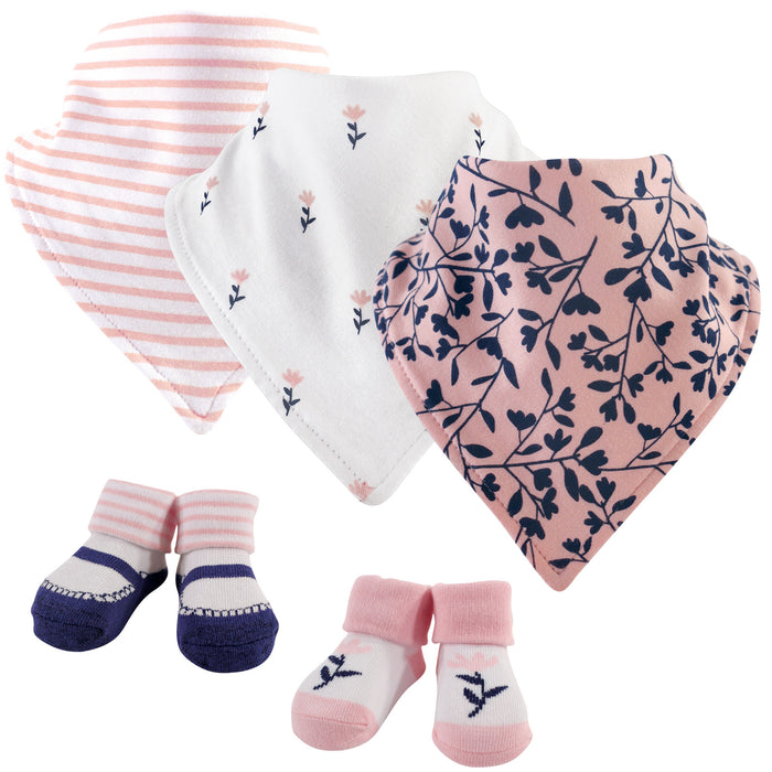 Yoga Sprout Baby Girl Cotton Bandana Bibs and Socks 5 Pack, Fresh, One Size