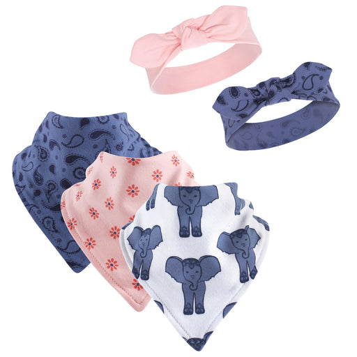 Yoga Sprout Baby Girl Cotton Bandana Bibs and Headbands 5 Pack, Free Spirit, One Size