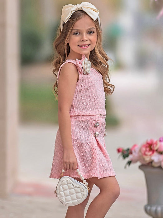 Mia Belle Girls Fancy Flower Pink Matching Top and Skirt Set
