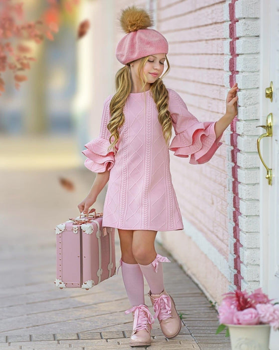 Mia Belle Girls Best Pick Pink Tiered Sleeve Dress