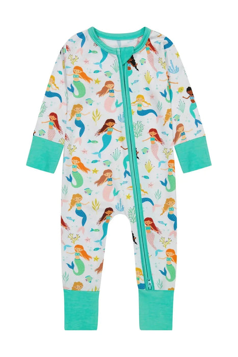 Bird & Bean Bamboo One Piece Zip Pajama - Mermaid Magic