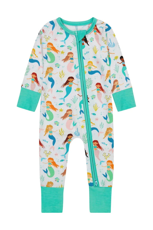 Bird & Bean Bamboo One Piece Zip Pajama - Mermaid Magic